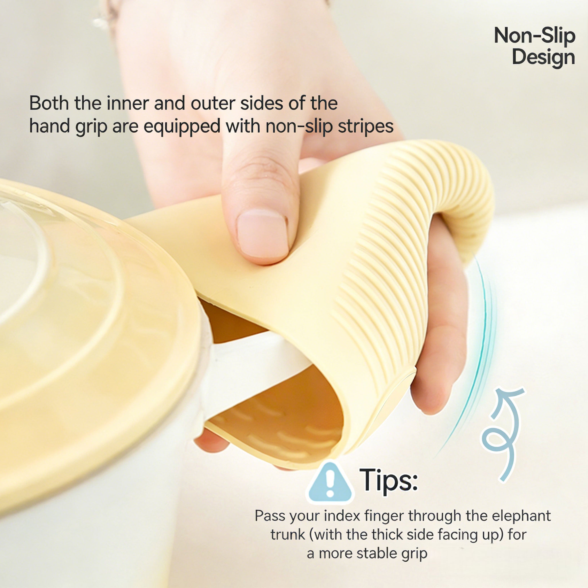 Silicone Heat Resistant Gloves –Both the inner and outer sides of thehand grip are equipped with non-slip stripes
